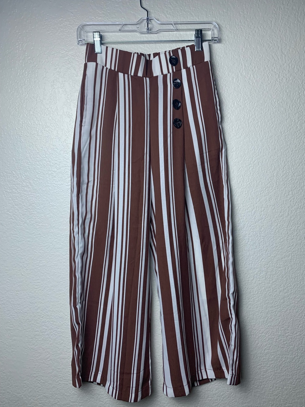 Brown White Striped High Waist Wide Leg Palazzo Trouser Pants